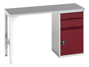16921912.** verso pedestal bench with 2 drawers/cbd 525W cab & lino top. WxDxH: 1500x600x930mm. RAL 7035/5010 or selected